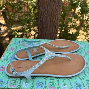 Light Blue Iridescent Rhinestone Chinese Laundry Sandals